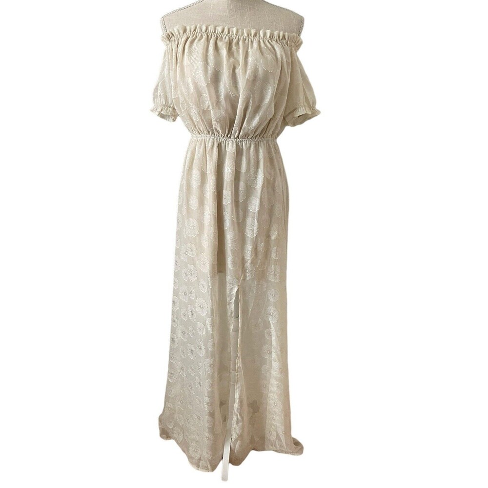 Lulus Shining Time Cream Floral Jacquard Off-the-Shoulder Maxi Dress Size Medium